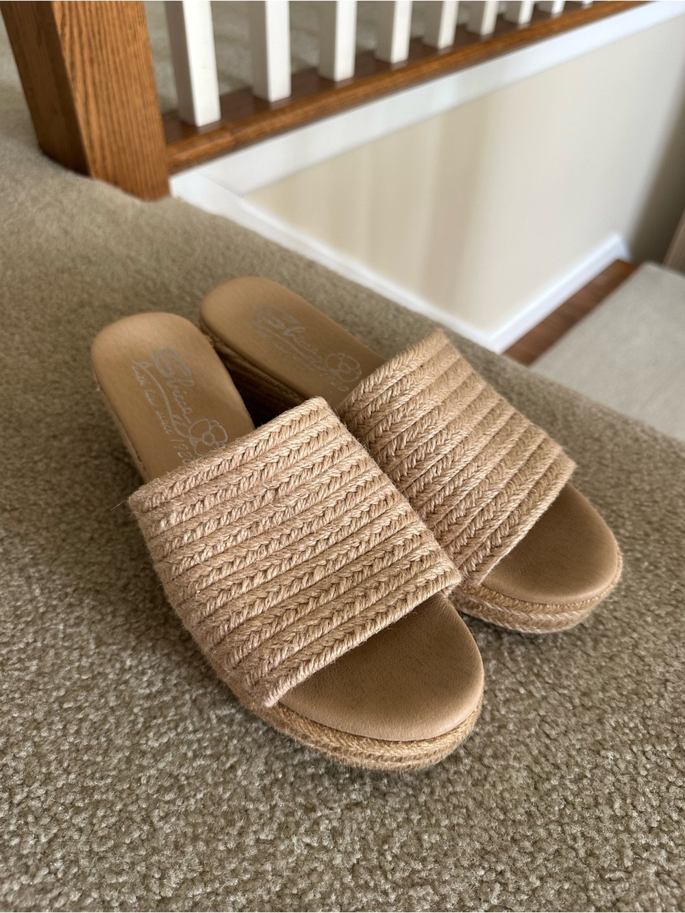 Slide-On Espadrille Wedge Sandals - Tan